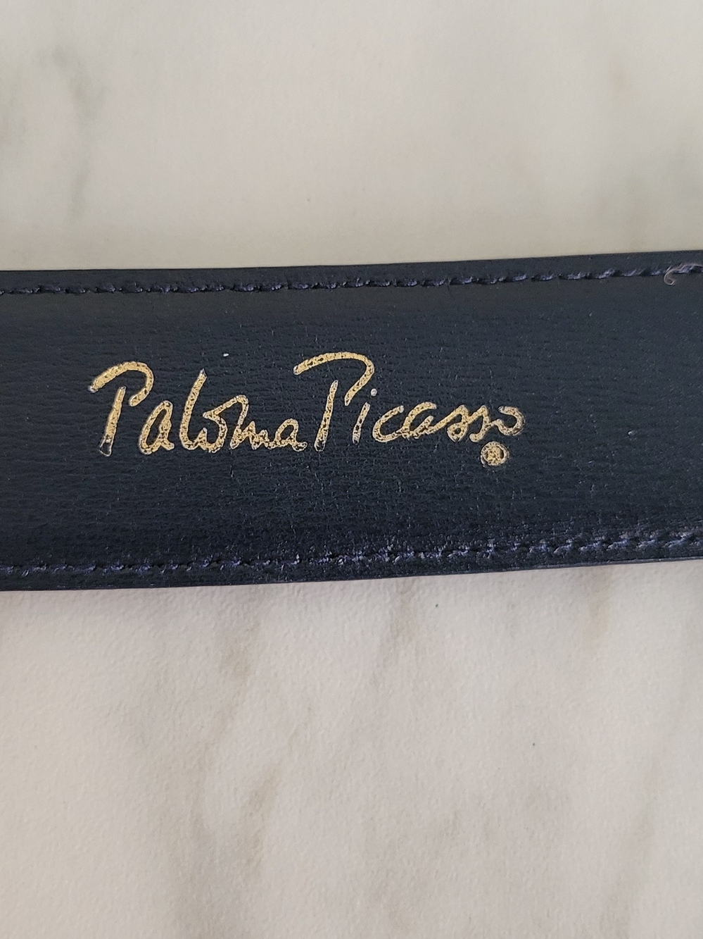 Vintage 80s 90s Paloma Picasso Multi Kiss X Studded Leather Belt Navy M 75 - Picture 7 of 12